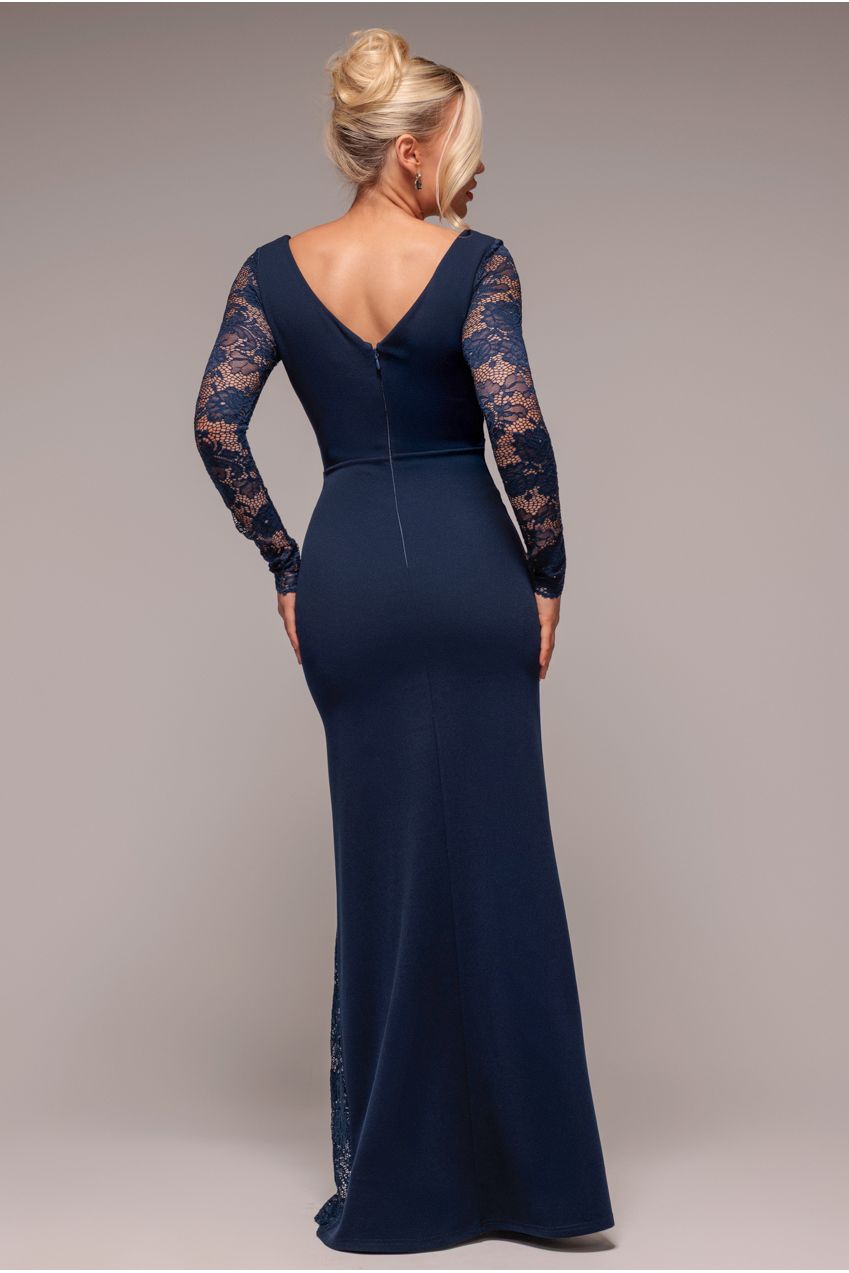 Scuba & Lace Wrap Maxi Dress - Navy Blue DR4366
