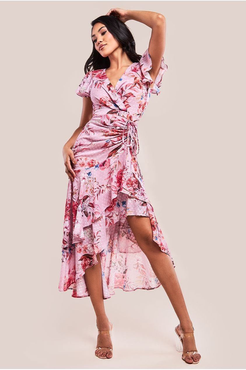 Floral Wrap High And Low Midaxi Dress - Blush Pink DR4369