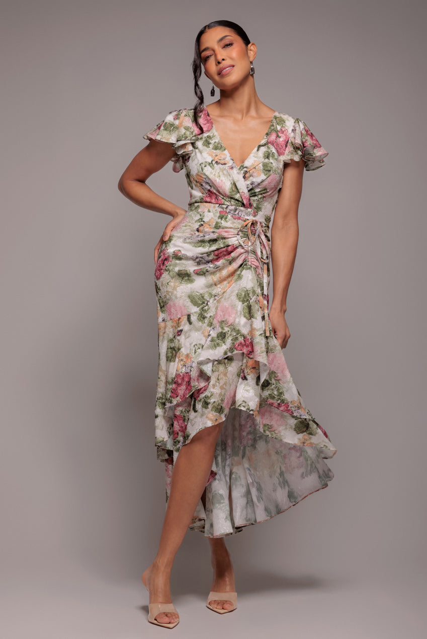 Floral Wrap High And Low Midaxi Dress - Cream DR4369