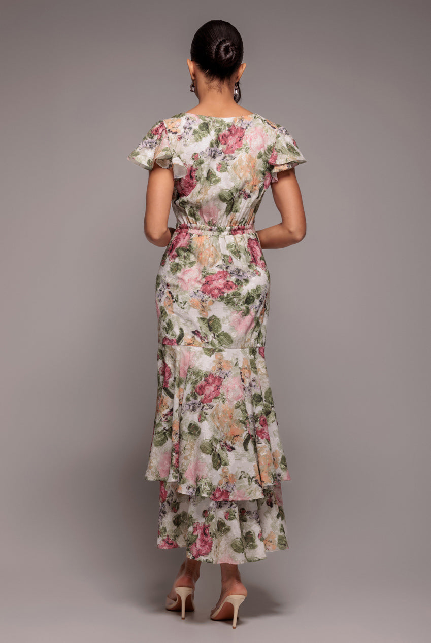 Floral Wrap High And Low Midaxi Dress - Cream DR4369