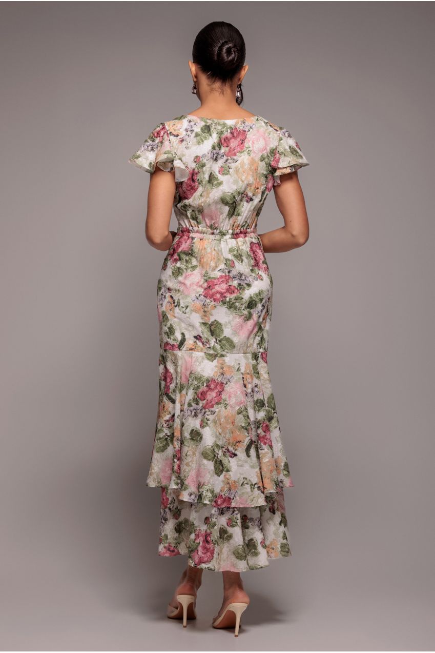 Floral Wrap High And Low Midaxi Dress - Cream DR4369