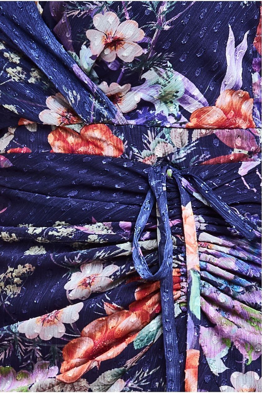 Floral Wrap High And Low Midaxi Dress - Navy DR4369