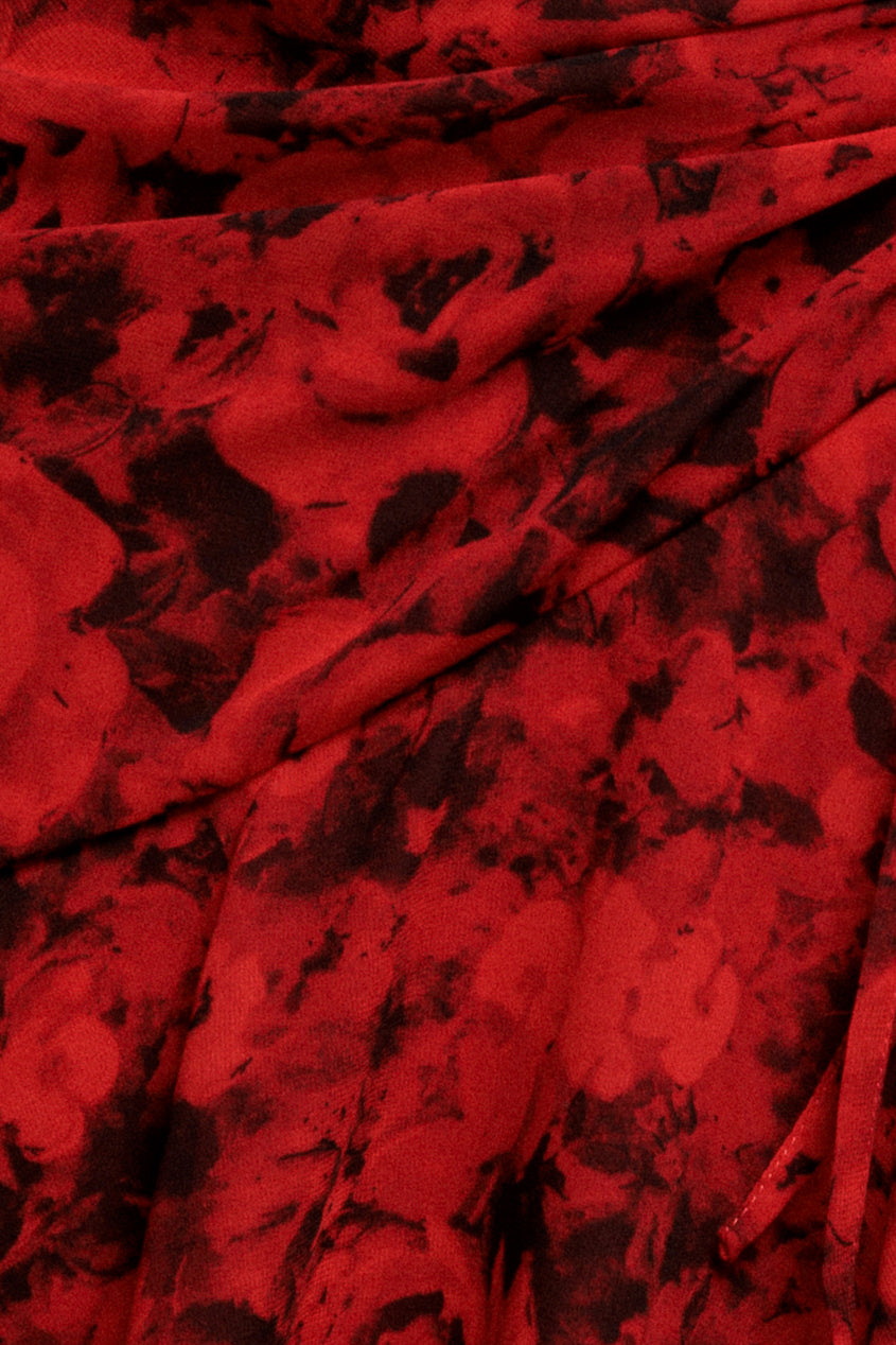 Floral Wrap High And Low Midaxi Dress - Red DR4369