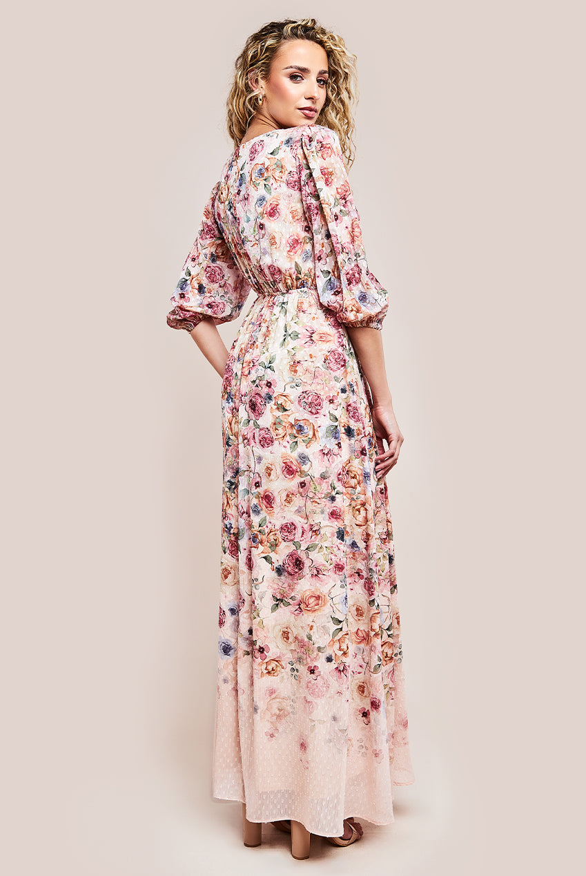 Ombre Floral Printed Wrap Maxi Dress - Ivory DR4373