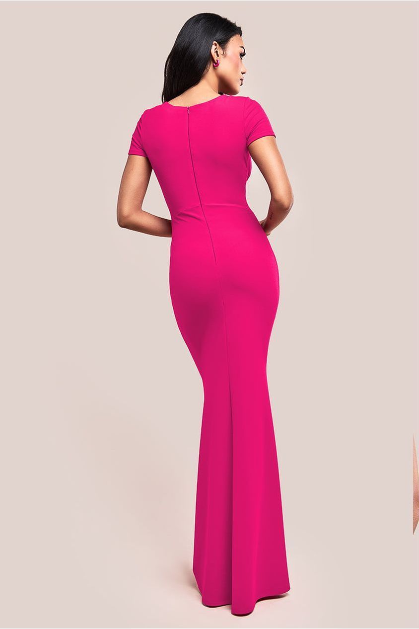 Scuba Crepe Twist Cutout Maxi Dress - Hot Pink DR4374