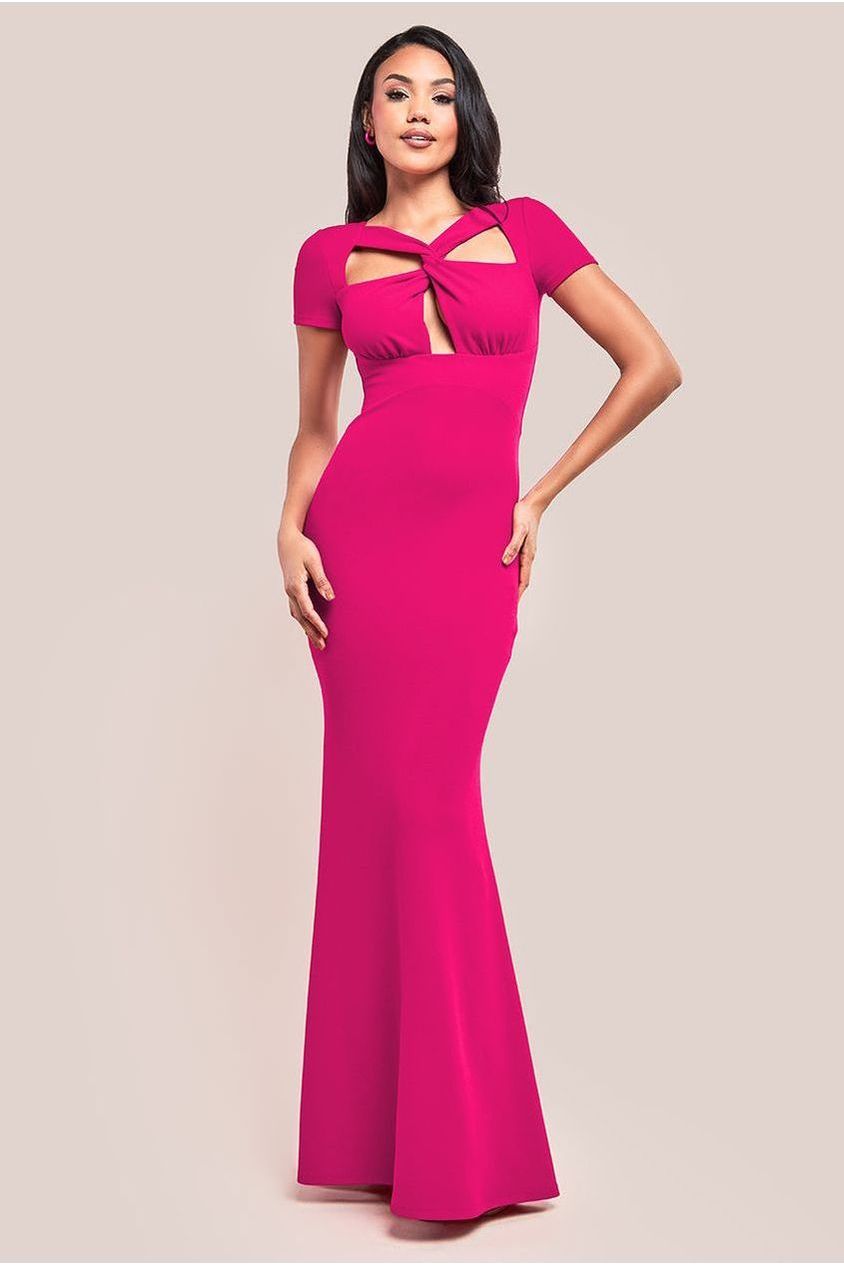 Scuba Crepe Twist Cutout Maxi Dress - Hot Pink DR4374