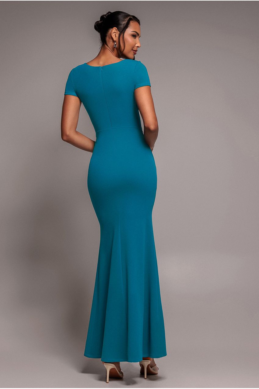 Scuba Crepe Twist Cutout Maxi Dress - Teal Blue DR4374