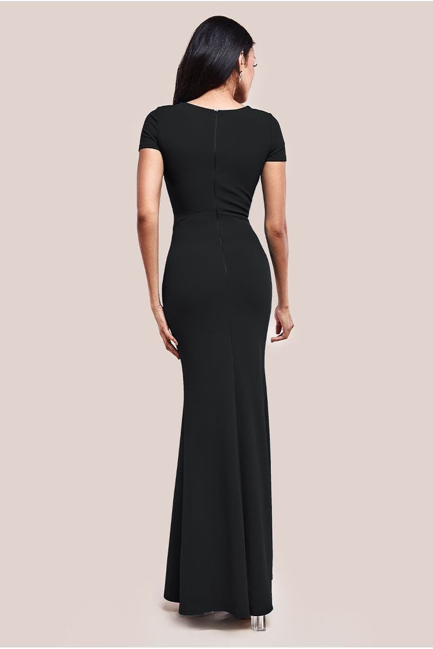 Scuba Crepe Twist Cutout Maxi Dress - Black DR4374