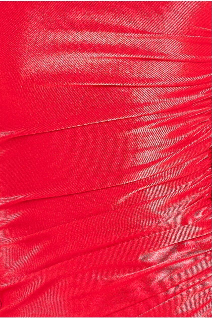 Slinky Satin One Shoulder Split Maxi Dress - Red DR4388