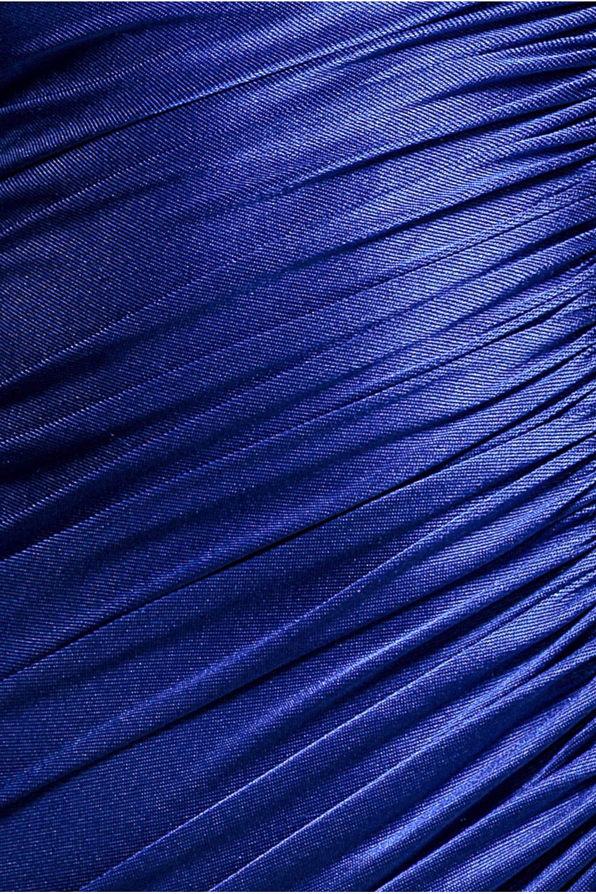 Slinky Satin One Shoulder Split Maxi Dress - Royal Blue DR4388