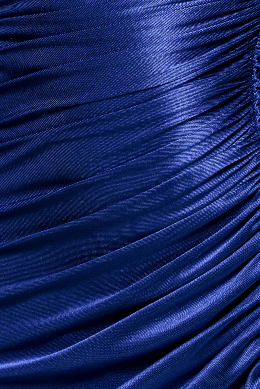 Slinky Satin One Shoulder Split Maxi Dress - Royal Blue DR4388