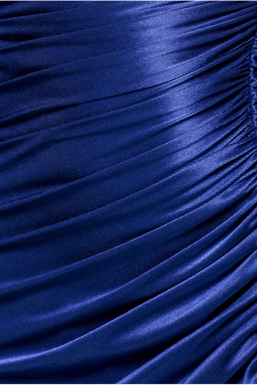 Slinky Satin One Shoulder Split Maxi Dress - Royal Blue DR4388