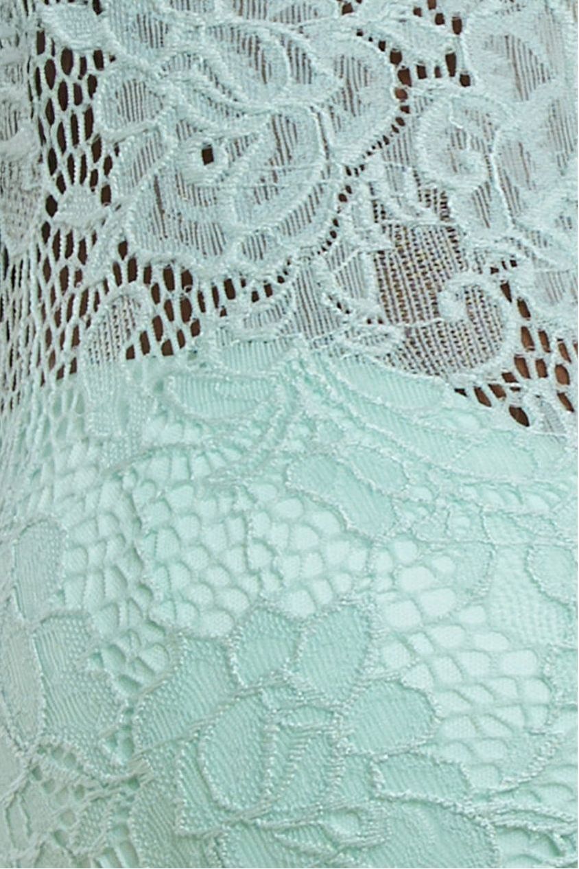 Scalloped Lace Bodice Pleated Chiffon A Line Maxi Dress - Mint Green DR4390