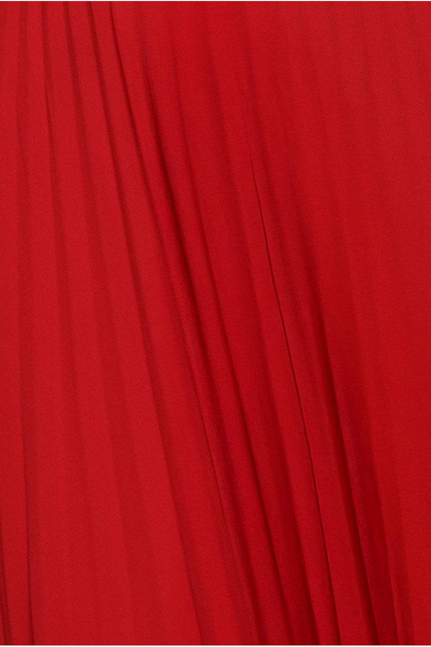 Scalloped Lace Bodice Pleated Chiffon A Line Maxi Dress - Red DR4390