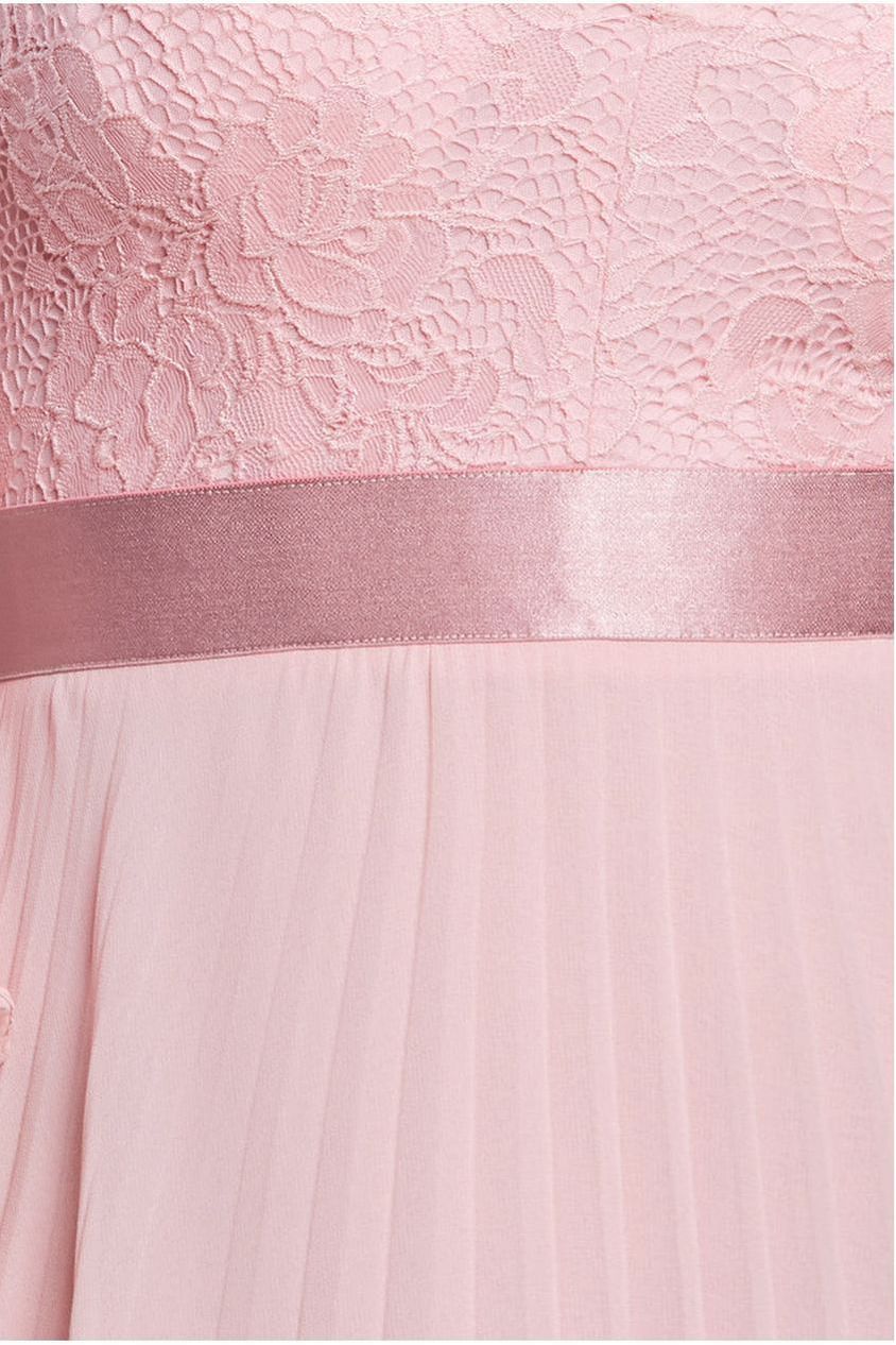Scalloped Lace Bodice Pleated Chiffon A Line Maxi Dress - Blush Pink DR4390