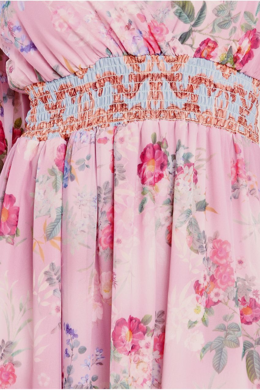 Chiffon Wrap Border Floral Print Maxi Dress - Pink DR4394M