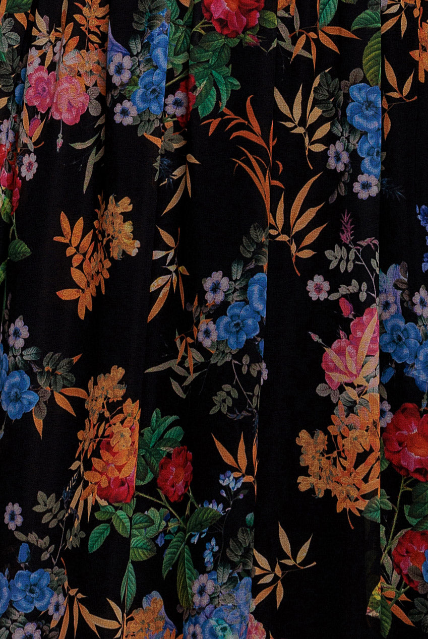 Chiffon Wrap Border Floral Print Maxi Dress - Black DR4394