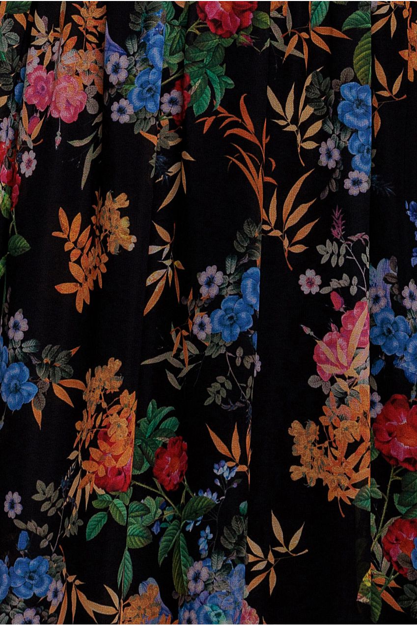 Chiffon Wrap Border Floral Print Maxi Dress - Black DR4394
