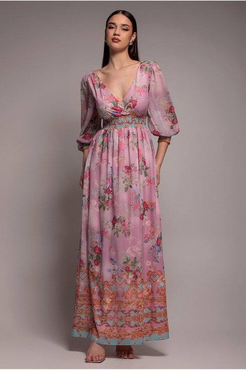 Chiffon Wrap Border Floral Print Maxi Dress - Pink by Goddiva