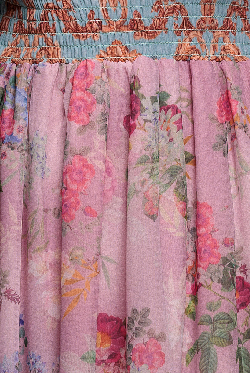 Chiffon Wrap Border Floral Print Maxi Dress - Pink DR4394