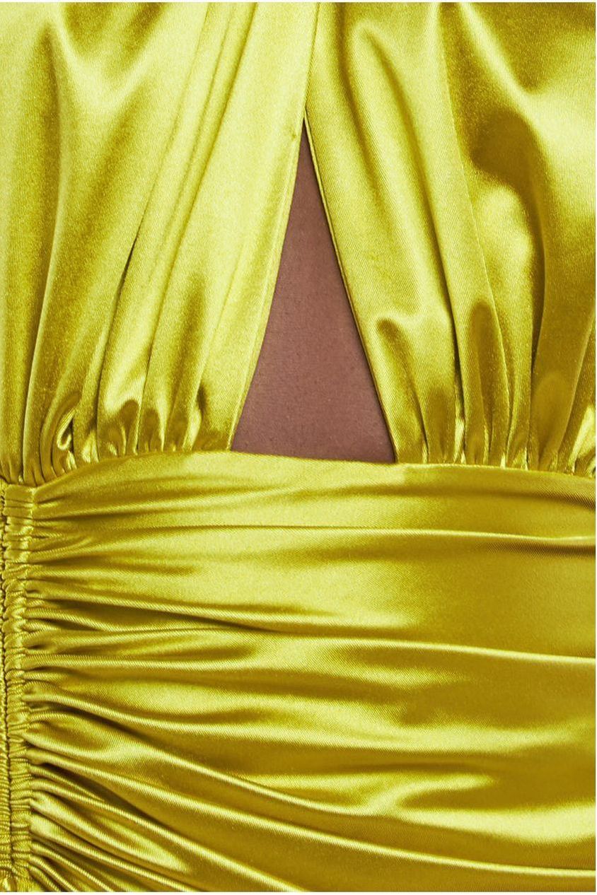 Halter Neck Front Split Satin Maxi Dress - Lime Green DR4398