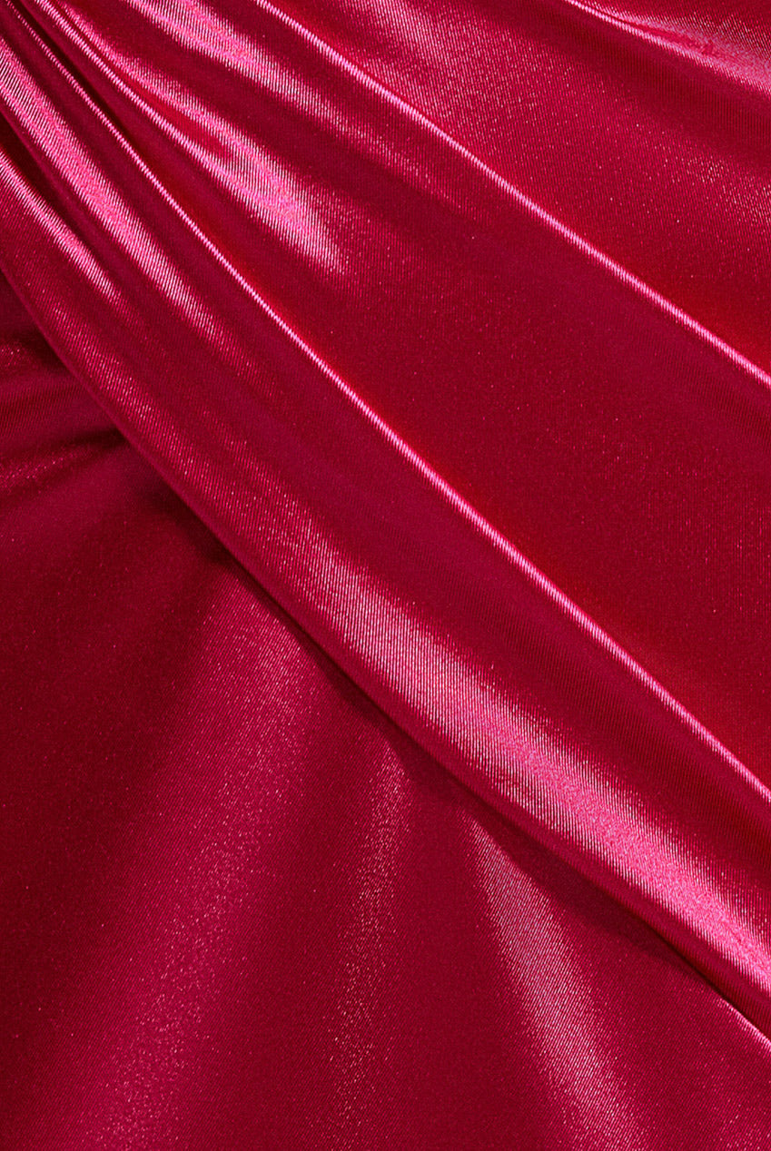 Halter Neck Front Split Satin Maxi Dress - Magenta DR4398