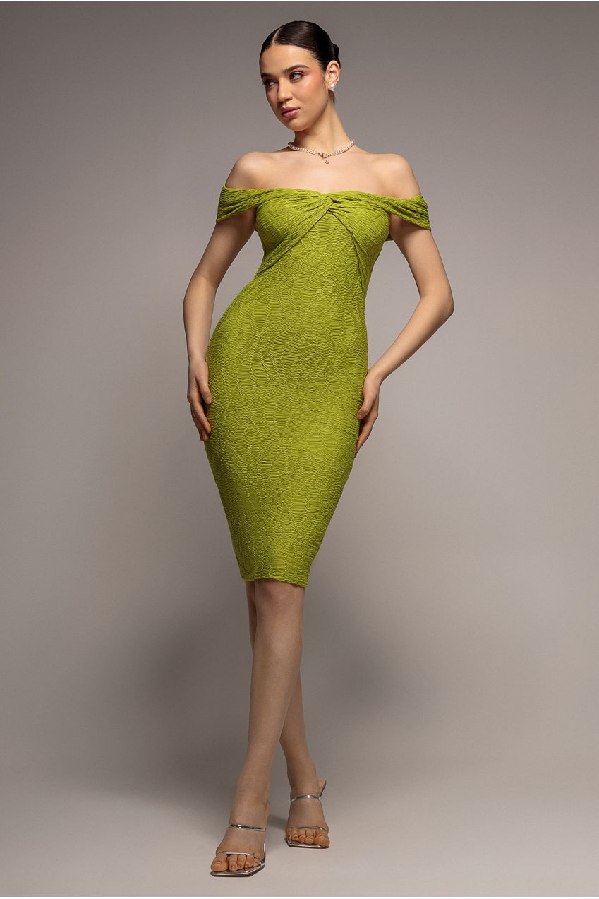 Front Knot Twist Midi Dress - Lime Green DR4409