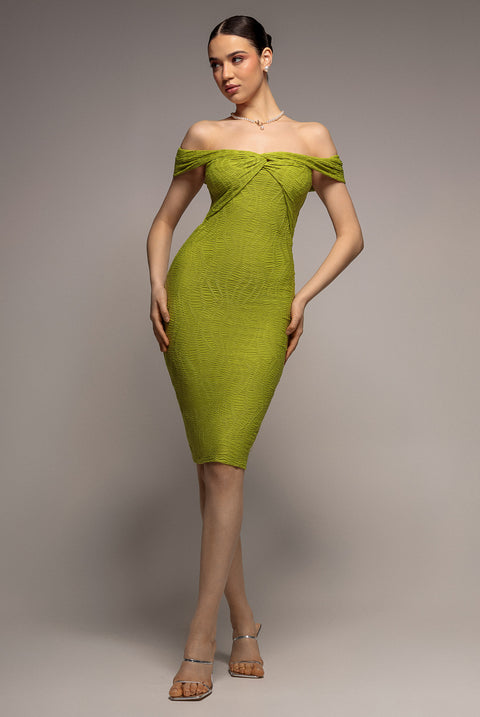 Front Knot Twist Midi Dress - Lime Green by Goddiva