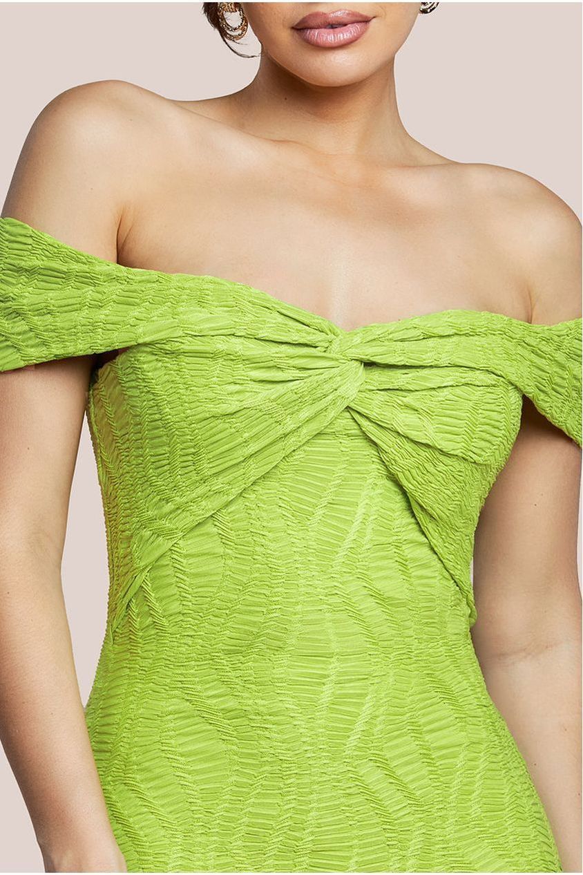 Front Knot Twist Midi Dress - Lime Green DR4409