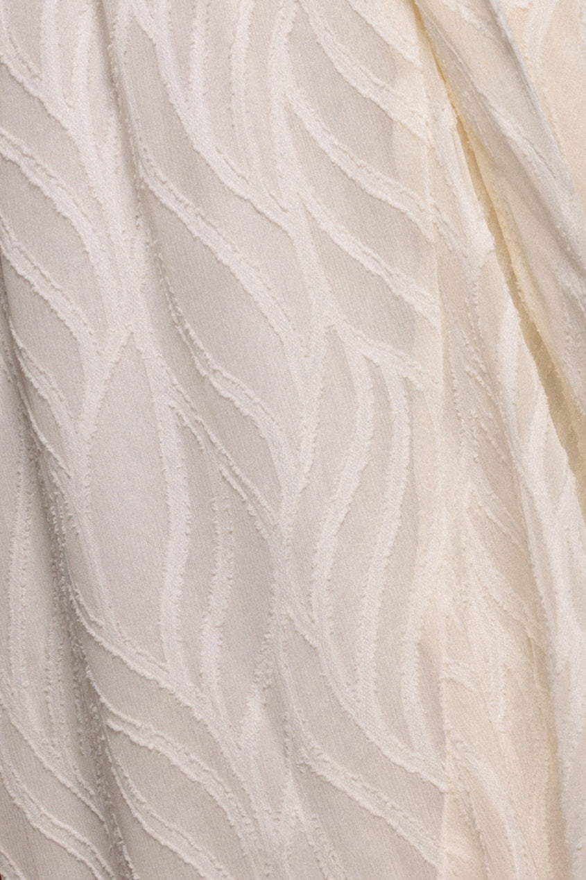 Chiffon Geo-Wave Front Frill Wrap Midi Dress - Cream DR4411