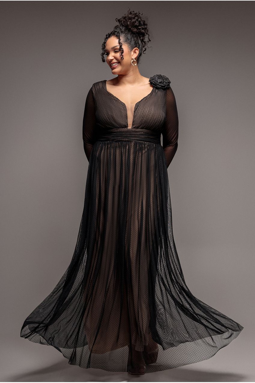 Corsage Dobby Mesh A-Line Maxi Dress - Black DR4414PLUS