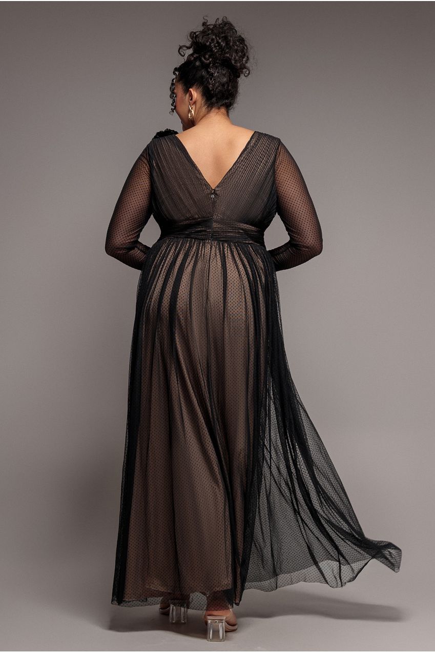 Corsage Dobby Mesh A-Line Maxi Dress - Black DR4414PLUS