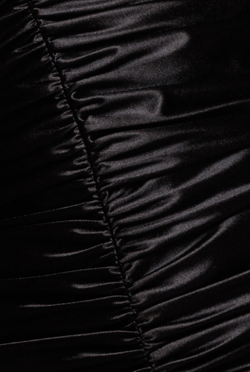 Multi-Tied Satin Gathered Ring Maxi Dress - Black DR4417