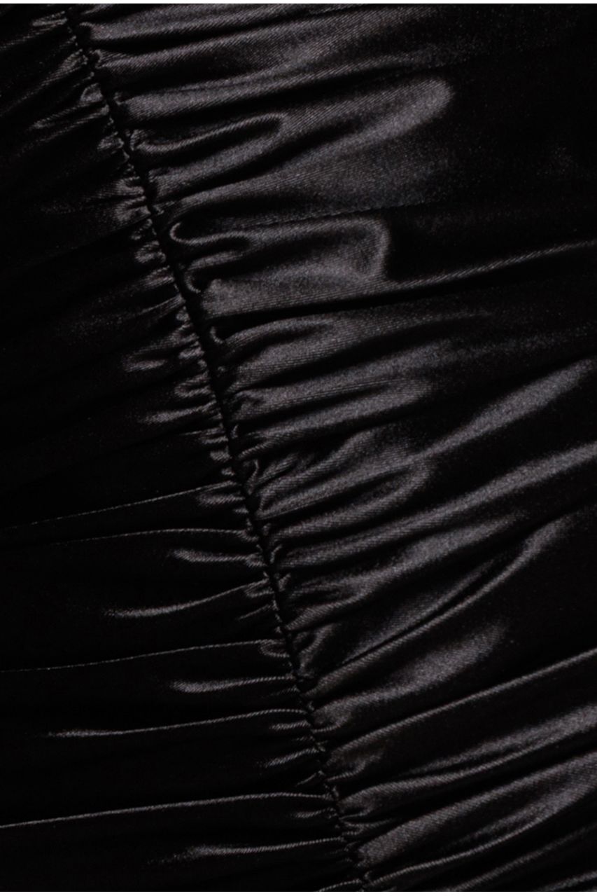 Multi-Tied Satin Gathered Ring Maxi Dress - Black DR4417