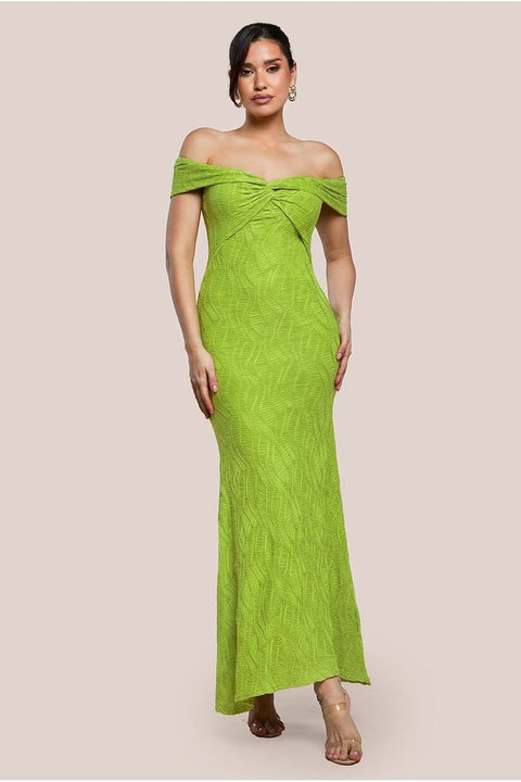 Front Knot Twist Maxi Dress - Lime Green by Goddiva