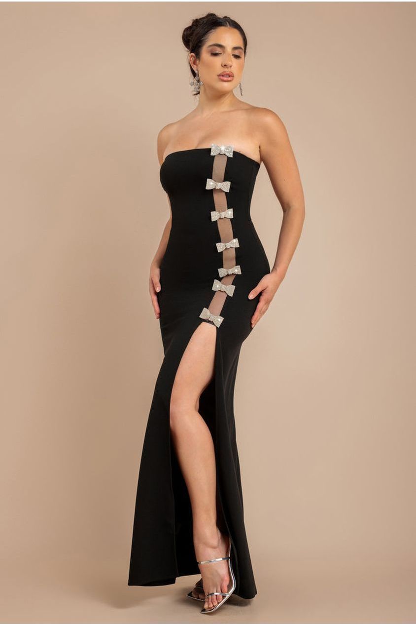 Bow Embellished Strapless Mermaid Maxi Dress - Black DR4422