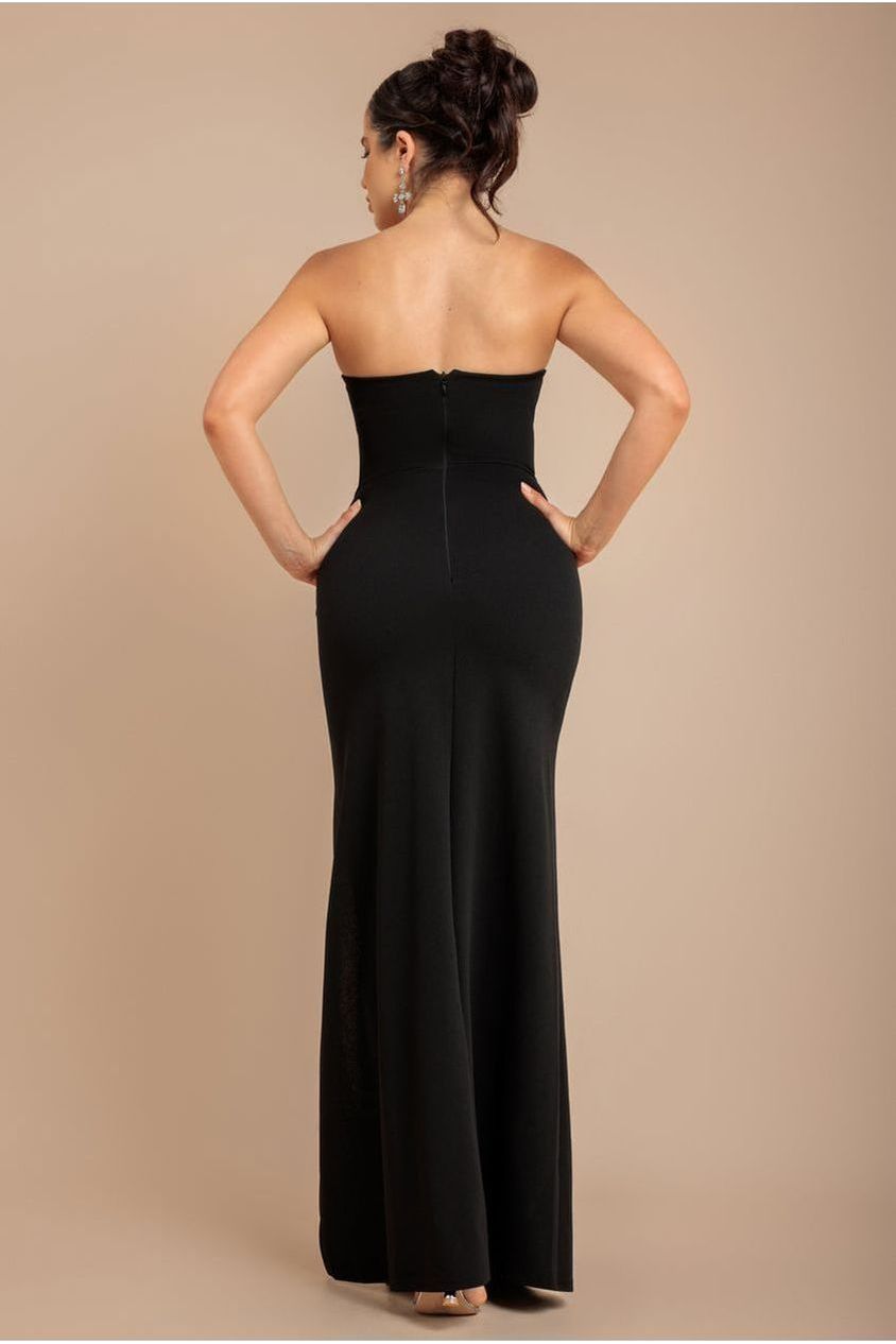 Bow Embellished Strapless Mermaid Maxi Dress - Black DR4422