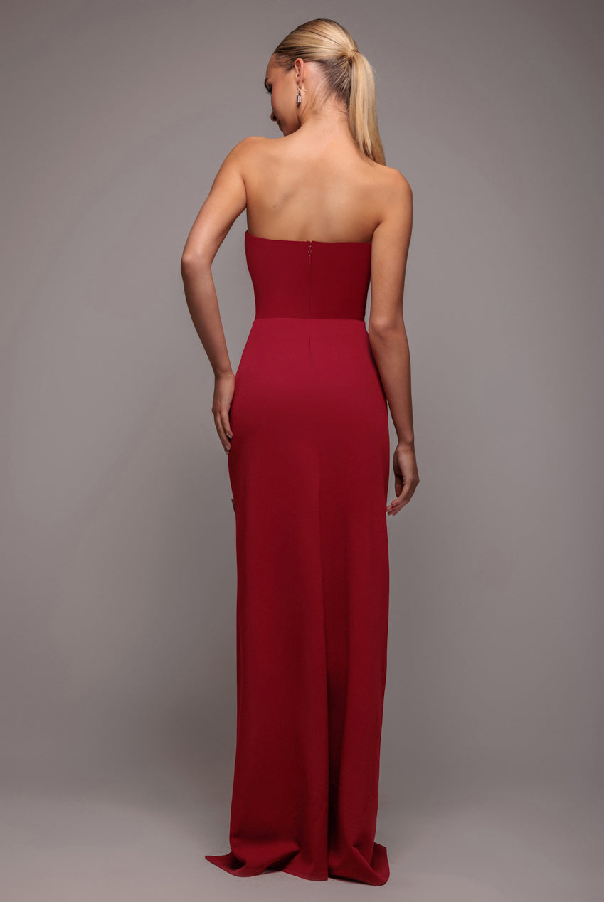 Bow Embellished Strapless Mermaid Maxi Dress - Wine DR4422
