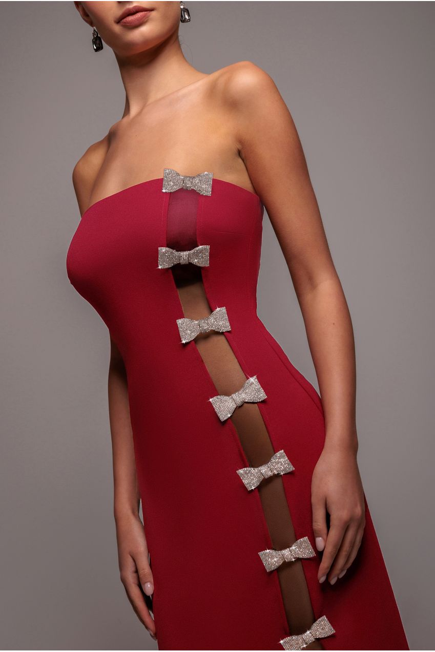 Bow Embellished Strapless Mermaid Maxi Dress - Wine DR4422