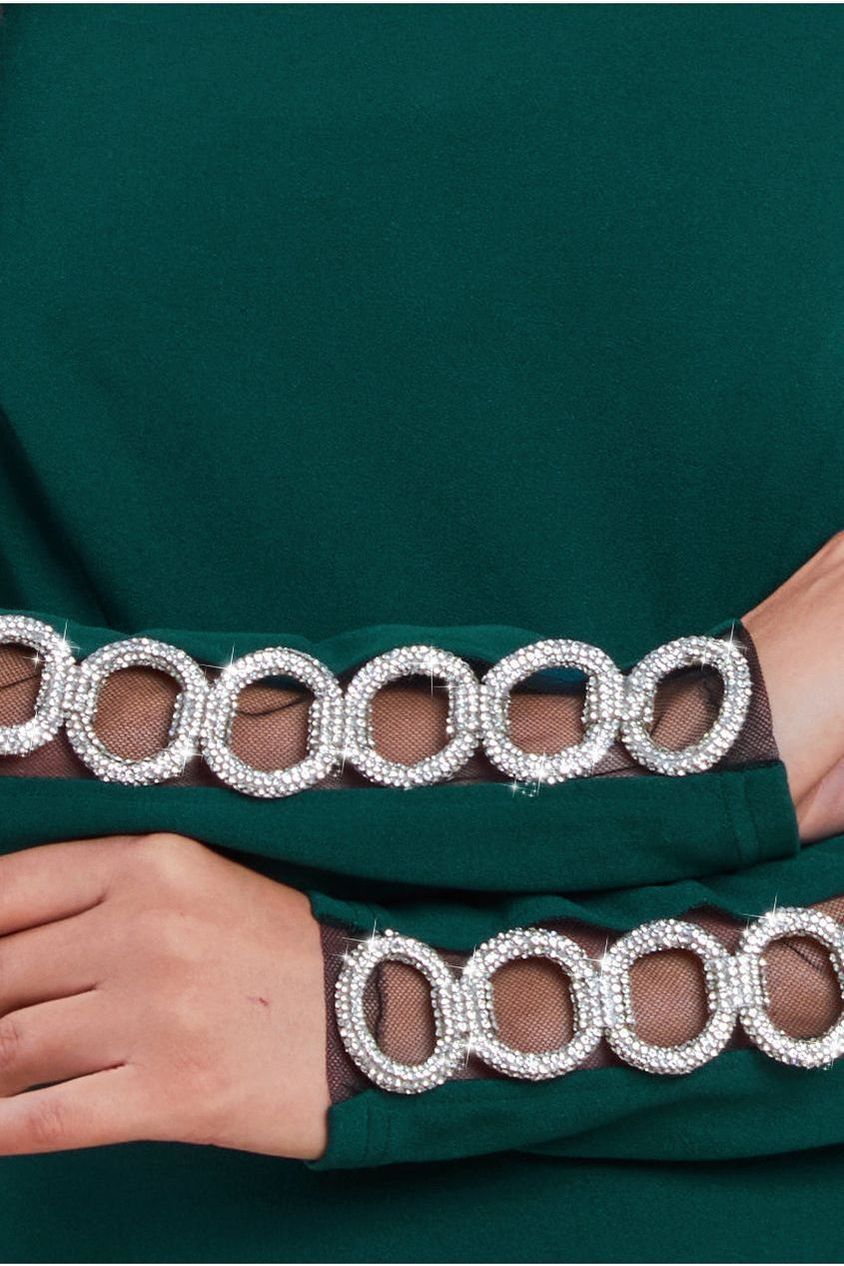 Embellished Diamante Sleeve Bardot Maxi Dress - Emerald Green DR4424