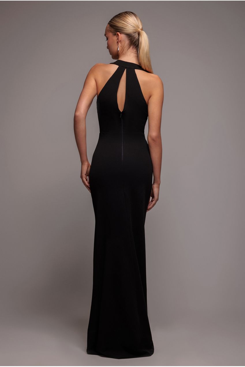 Embellished Diamante Bow Mermaid Halter Neck Maxi Dress - Black DR4432