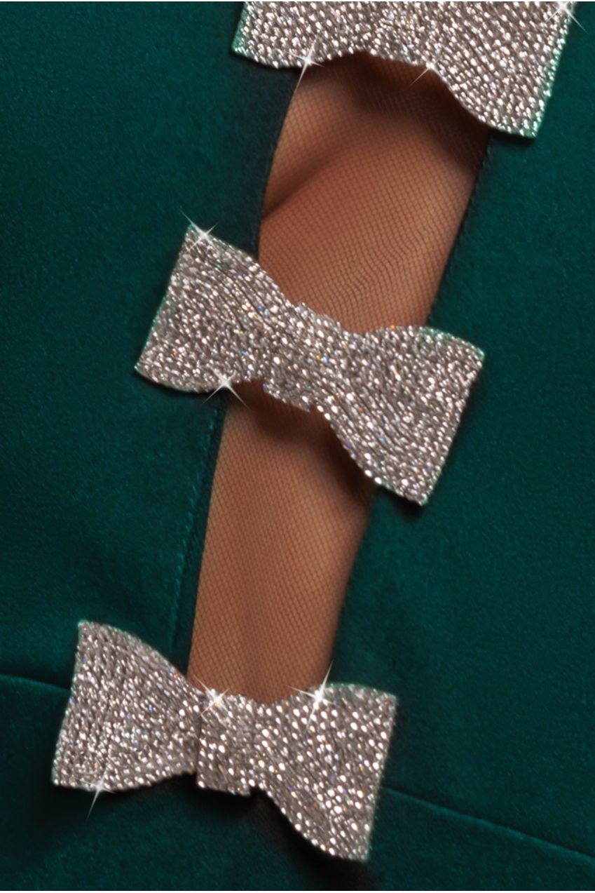 Embellished Diamante Bow Mermaid Halter Neck Maxi Dress - Emerald DR4432