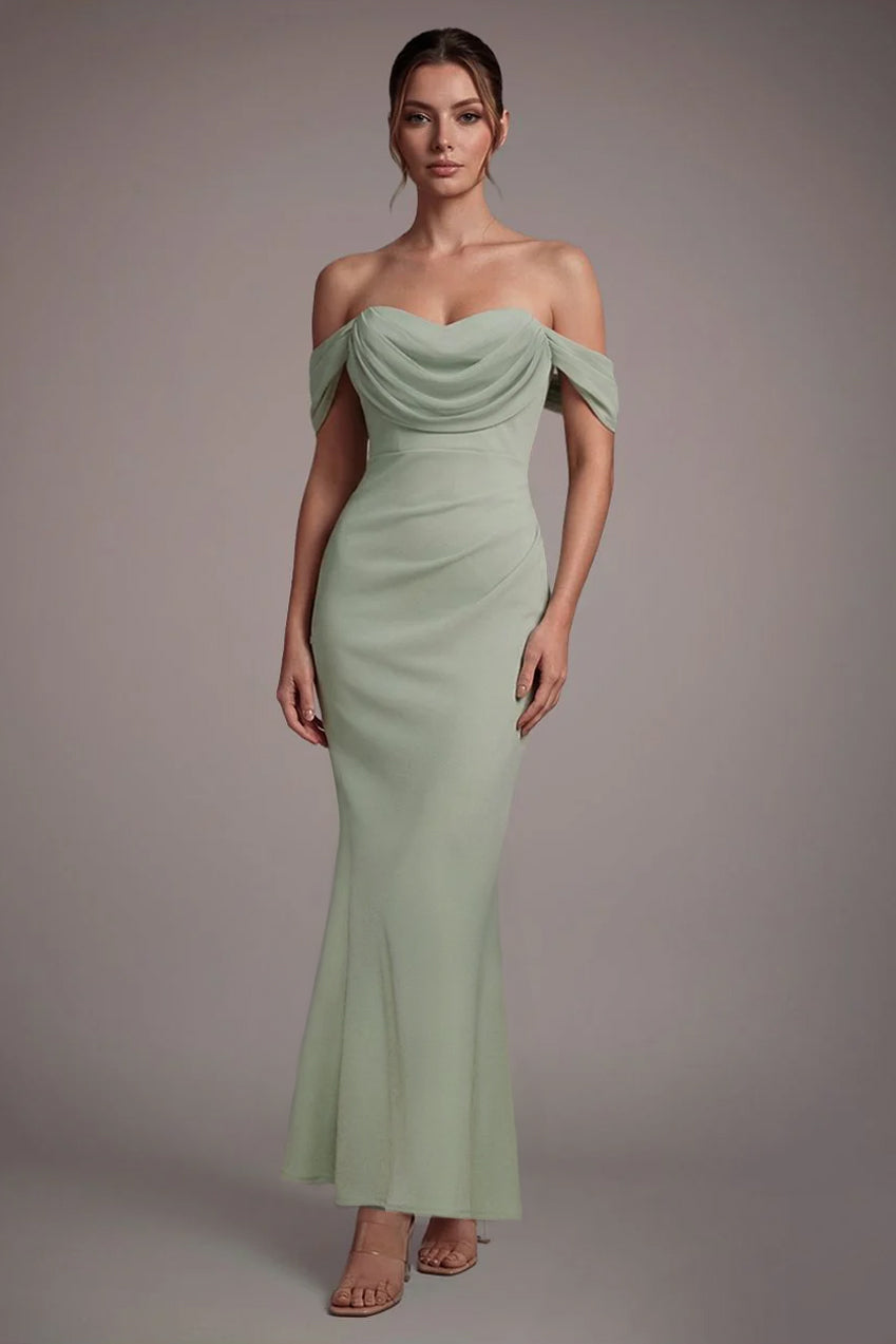 Petite Bardot Scuba & Chiffon Cowl Maxi Dress - Sage Green | Goddiva Petite Bardot Scuba & Chiffon Cowl Maxi Dress - Sage Green | Goddiva