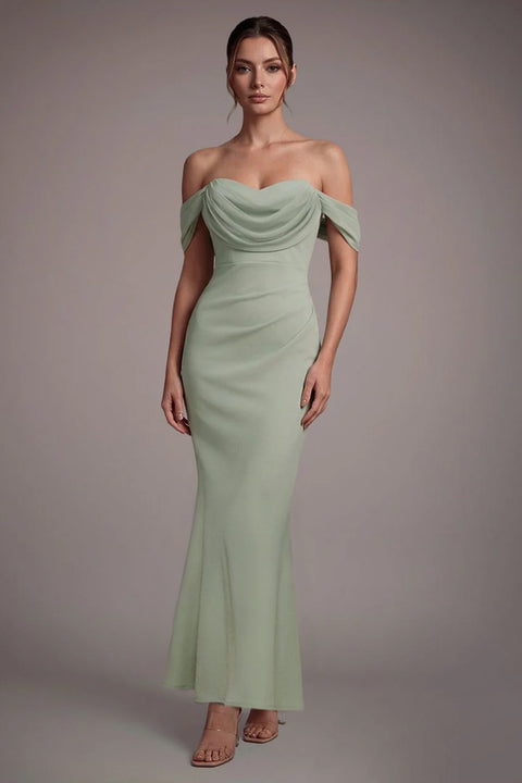 Petite Bardot Scuba & Chiffon Cowl Maxi Dress - Sage Green by Goddiva