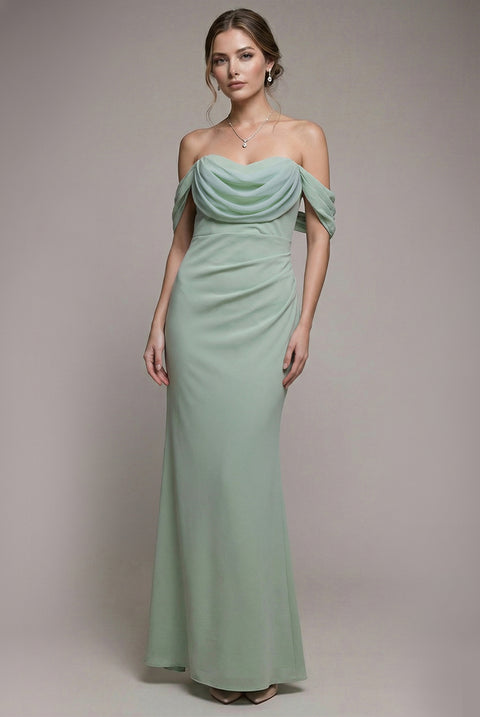 Petite Bardot Scuba & Chiffon Cowl Maxi Dress - Sage Green by Goddiva