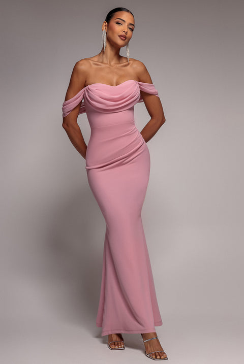Bardot Scuba & Chiffon Cowl Maxi Dress - Blush Pink by Goddiva