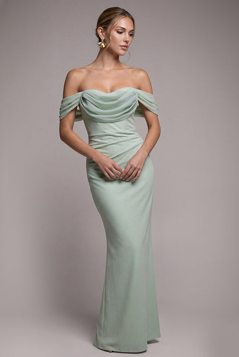 Bardot Scuba & Chiffon Cowl Maxi Dress - Sage Green by Goddiva