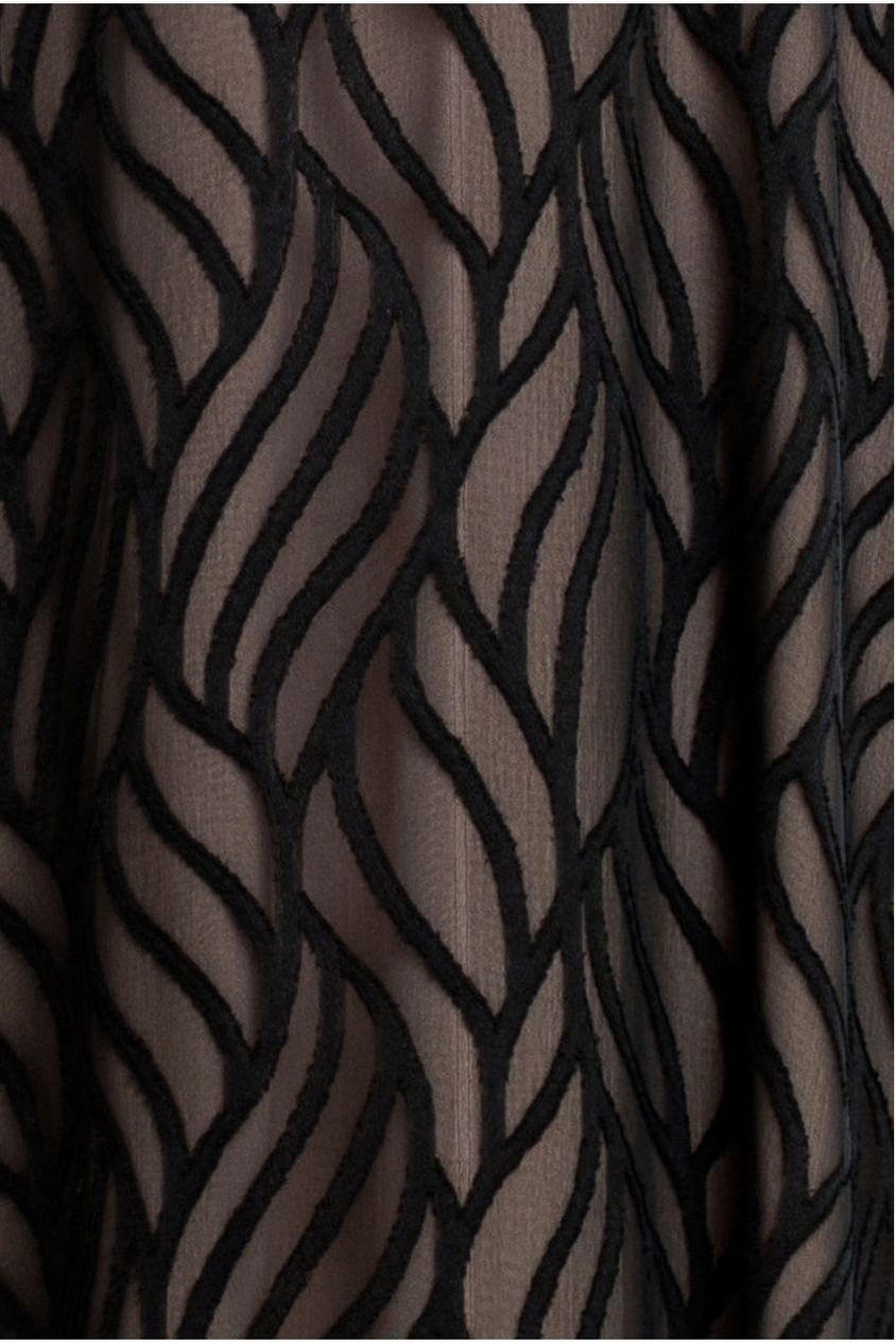 Puff Sleeve Side Slit Flared Jacquard Chiffon Midi Dress - Black DR4447