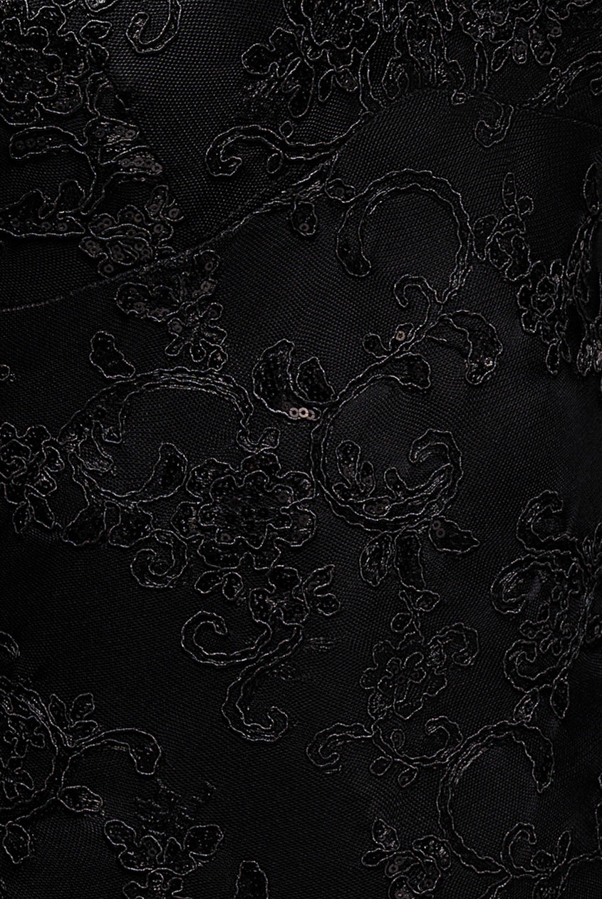 Embroidered Lace Scalloped Edge Maxi Dress - Black DR4472