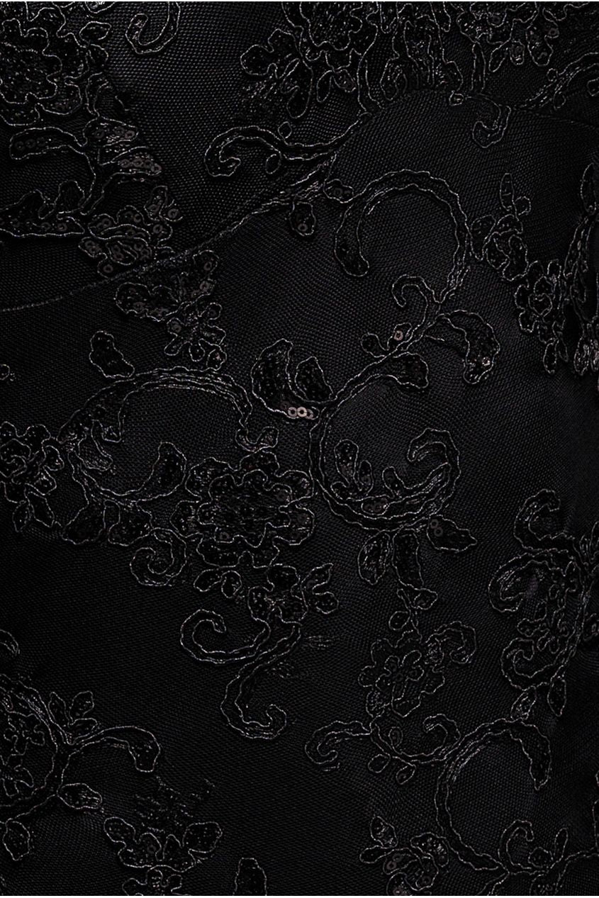 Embroidered Lace Scalloped Edge Maxi Dress - Black DR4472